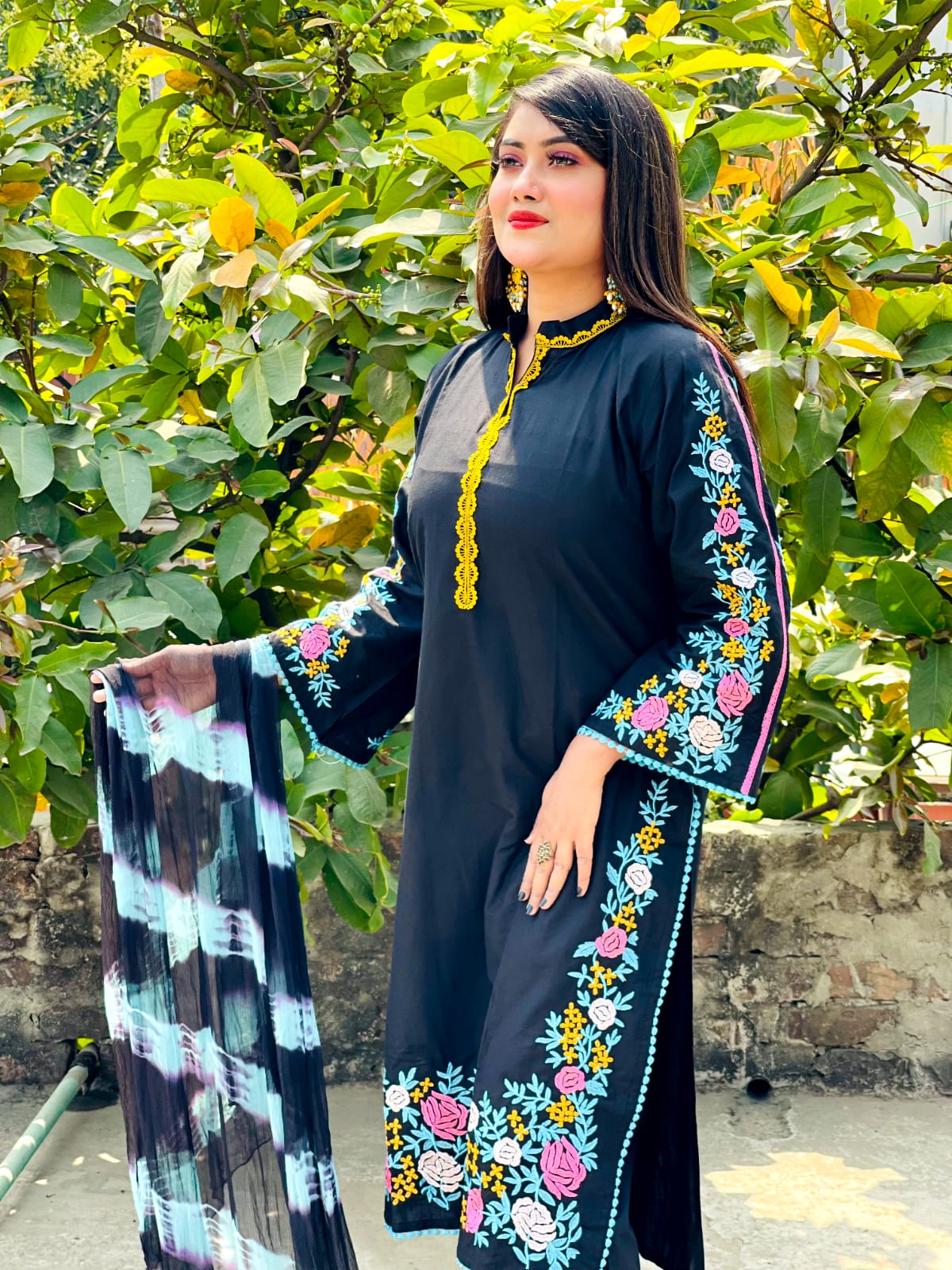 indian slub cotton with heavy embroidery